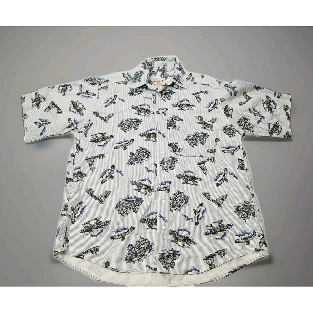 Woolrich (L) USA Short-Sleeve Button-Up Collar Stripe Outdoor Pattern